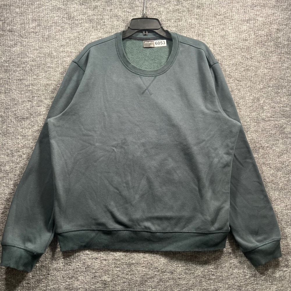 Eddie Bauer Mens XL Dark Green Crewneck Sweatshirt V-Stitch Pullover